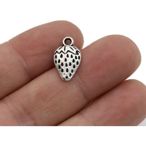30PCS Antique Silver Plated Strawberry Charm Pendants for Jewelry Making Bracelet DIY Accessories 17x10mm