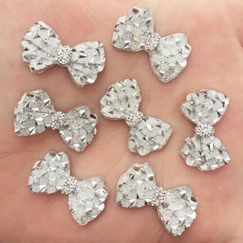 40 Pcs Resin Cute Silver Bow Flat Back Rhinestone Scrapbook DIY Wedding Applique Ornament Hairpin Accessories Crafts F549
