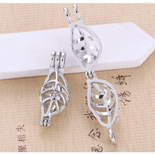 5pcs/lot Leaf Pearl Cage Pendant Jewelry Charm Aromatic Pearl Cage Pendant Aromatherapy Oil Diffuser Party Gift