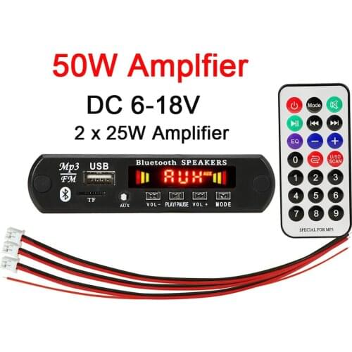 50W Car Radio Amplifier MP3 Decoder Board Bluetooth Module MP3 Player USB Recording FM Radio Receiver AUX in Car Speaker Modules