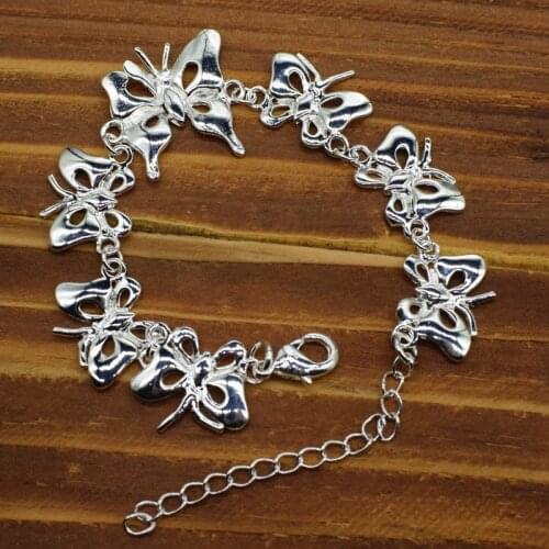 925 Sterling Silver Butterfly Pendant Charms Bracelet with Box Chain Women Fashion Bangle Gift Jewelry Sl007