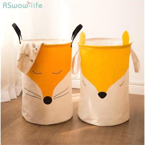 Large Cotton And Hemp Cloth Art Receiving Barrel Simple Cartoon Toys Receiving Box Folding Washing Dirty Basket Cleaning Stuff