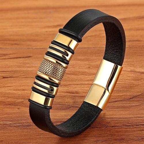 TYO New Multiple Styles Men Bracelet Geometric Pattern Commemorative Significance Birthday Party Gift Genuine Leather Bracelet
