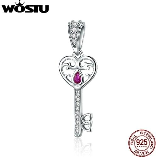 WOSTU 100% 925 Sterling Silver Key To Happiness Tear CZ Stone Charm Bead Fit Original Bracelet Bangle Fine Jewelry Gift CQC791