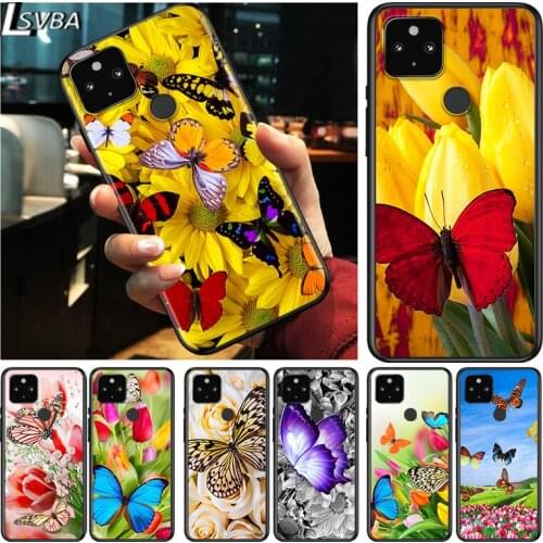 Colorful Flower Butterfly Shockproof Cover for Google Pixel 5 4 5A 4A XL 5G Black Phone Case Shell Soft Fundas Coque Capa