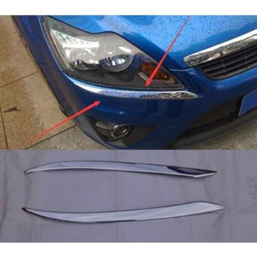 For Ford Focus 2009 2010 2011 ABS Chromium Car Styling Exterior Headlight Lamp Front Eyebrows Decoration Trims Accessories 2pcs