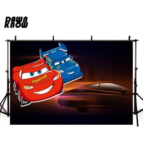 DAWNKNOW Customize Cartoon Racing Car Photography Background Backdrop Chequered Flag Birthday Party Decorate Photo Studio