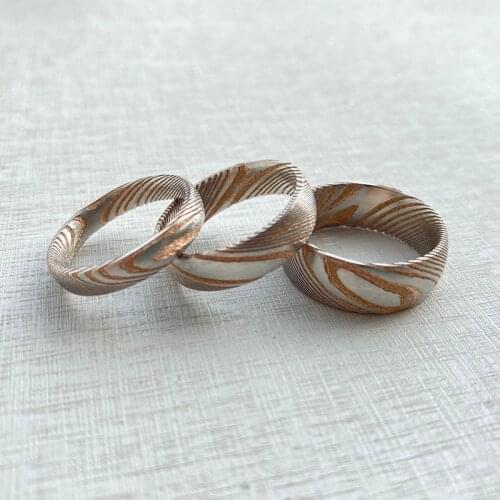 Customize 8mm 6mm 4mm Rose Gold Plated Damascus Steel Rings for Men Women Wedding Band Jewelry