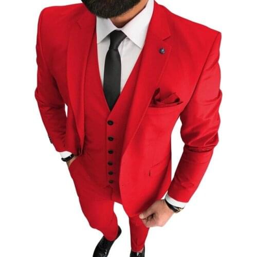 Tailor Made Red Men Wedding Suits Slim Fit Groom Prom Party Blazer Male Tuxedo Jacket+Pants+Vest Costume Marriage Homme Terno