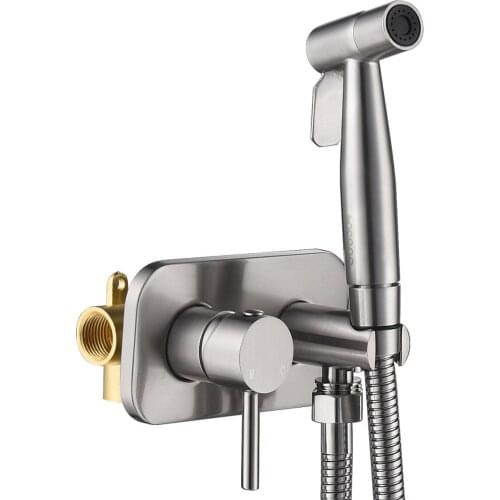 Brass bidet set toilet hot and cold spray gun set brushed nickel handheld spray gun set