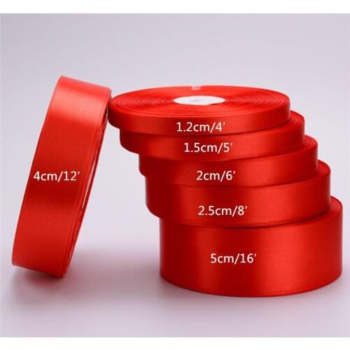 25 Yards/roll) 6/12/15/20/25/40/50mm Red Color Single Face Satin Ribbon Handmade DIY Material Gift Wrapping Wedding Party tape