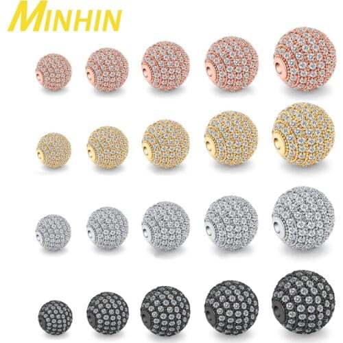 MINHIN AAA CZ Zircon 4 6 8 10 12mm Disc Ball Beads Copper Spacer Beads For Jewelry Making Accessories DIY Charm Beaded Bracelet