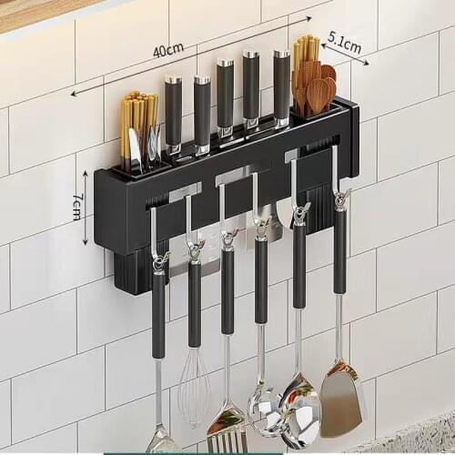 Multifunction Stainless Steel Kitchen Knives Kitchenware Storage Organizer Self-adhesive Wall Mounted Shelf Hook Home decora