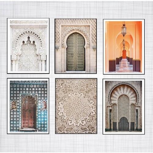Islamic Architecture Morocco Door Vintage Poster Quotes Canvas Print Modern Religion Muslim Art Painting Wall Decoration Picture