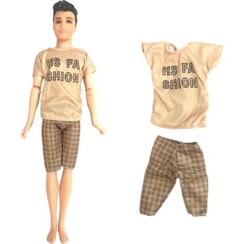 NK 1 Set Fashion Men Outfit Summer T-shirt Brown Short Pants Daily Wear Clothes for Barbie Doll Friend For Ken Doll Accessories