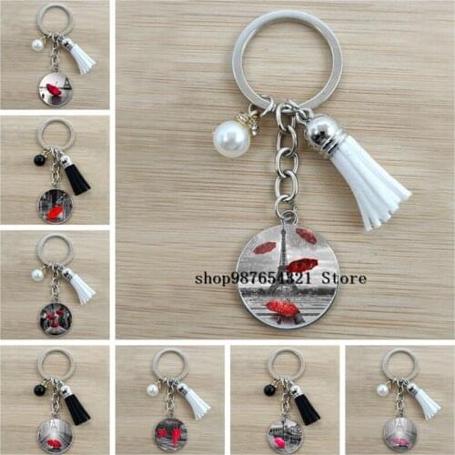 New style How did I meet your mothers red umbrella keychain key ring glass dome car bag keychain gift for mom and dad
