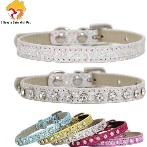 Small Dog Cat Collar Bling PU Leather Rhinestone Rivet Kitten Puppy Collars Cat Neck Strap Chihuahua Pet Supplies XXS/XS/S 1PC