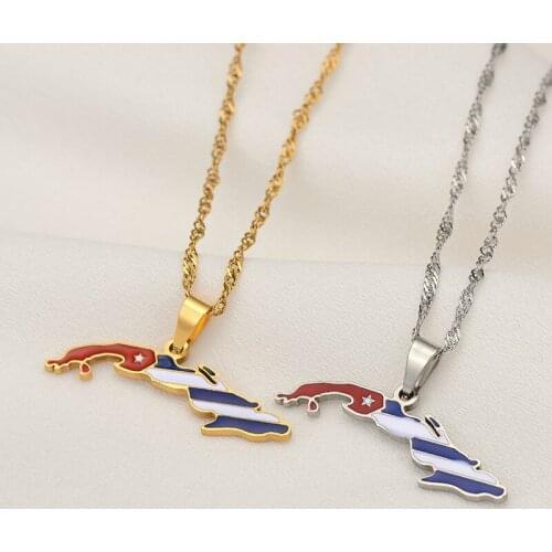 SONYA Cuba Map Flag Pendant Necklaces for Women,Map of Cuban Charm Silver Color/Gold Color Jewelry Gifts