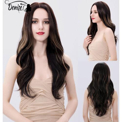 Brown Long Wave Ombre Colored Hair Daily Synthetic Wig For White Women Heat Resistant Cosplay Wavy Natural Female Fiber Wigs