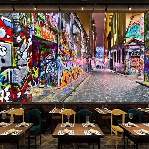 Custom 3D Photo Wallpaper Murals Street Graffiti Personality Art Wall Painting 3D Stereoscopic Expansion Space Bar Decor Mural