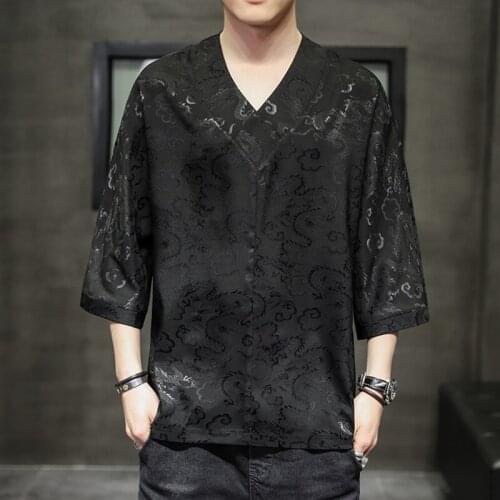 Plus Size Men Traditional Chinese Clothing Tang Suit Summer Qipao Blouse Vintage Streetwear Cheongsam Chinese Dragon Shirt 30071