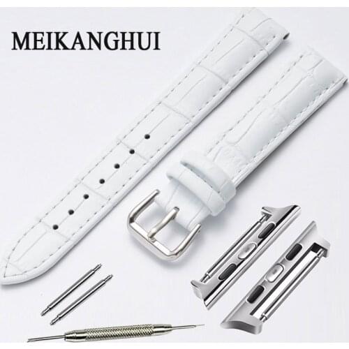 Genuine Leather Watchbband + Adapters for iWatch Apple Watch 38mm Women Croco Band Wrist Bracelet Black Brown Red Pink White