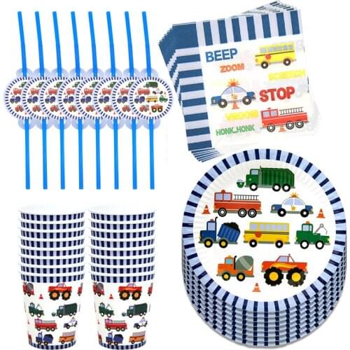 Cartoon Car Disposable Tableware Set Party Table Decorations Paper Cups Plates Straws kids Birthday Party Supplies Baby Shower