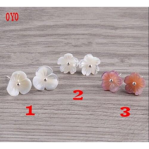 925 sterling silver natural white butterfly shell powder shell petal flower art small fresh Korean sweet beauty raw earrings