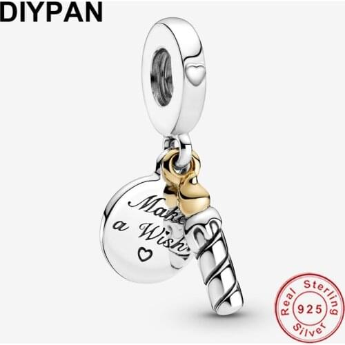 Fit Original Pandora Bracelet Charm 925 Sterling Silver Two-tone Birthday Candle Dangle Charm Bangle DIY Jewelry Berloque