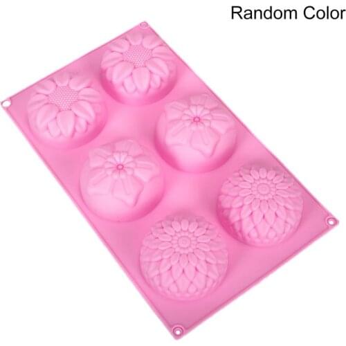 1pc Flower Shape Silicone Cake Mold Non-Stick 6-Cavity Reusable Candy Chocolate Mold DIY Baking Tools Accessories Random Color