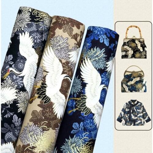 100X150cm Chinese Crane Printing Bronzing Gold Fabric Brocade Jacquard Material For Diy Patchwork Bag Kimono Tang Costume craft
