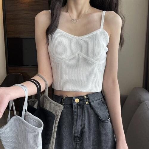 Knitted Strap Tops Camisole Women Spring Summer Slim Camis Female Casual Short Tanks Girl Retro Patchwork Streetwear Crop Tops