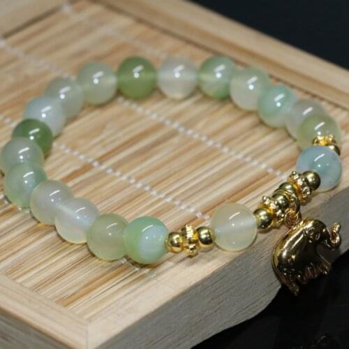 High quality natural grape agat onyx stone light green strand bracelet 8mm round beads elephant accessory jewelry 7.5inch B2070