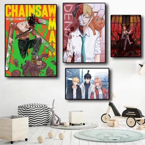 Japan Hot Anime Figure Classic Chainsaw Man Whitepaper Decorative Painting Picture Wall Art Kids Room Home Decor Canvas Poster
