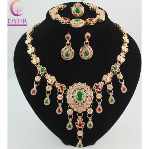 Jewelry Sets For Women Wedding Accessories African Beads Party Gift Gold color Crystal Zircon Pendant Set