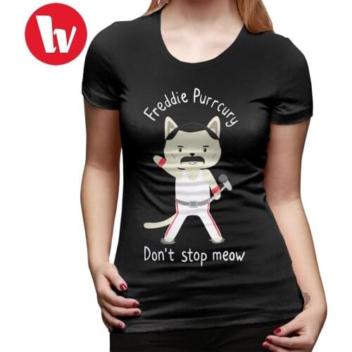 One Day T-Shirt Don T Stop Meow Cute Freddie Cat T Shirt 100 Cotton Trendy Women tshirt Navy XXL Print Ladies Tee Shirt