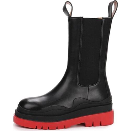 2020 New Hot Women Chelsea Boots Thick Sole Platform Shoes Woman Autumn Ankle Boots Slim Fit Flat Botas Mujer Short Booties