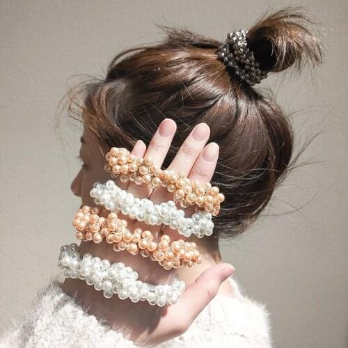 Women Fashion Hairbands Lady Pearl Hair Ties Girl Horsetail Scrunchie