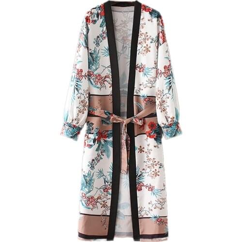 2020 Womens Belt Bandage Shawl Print Kimono Cardigan Top Cover Up Blouse Beachwear Dropshipping