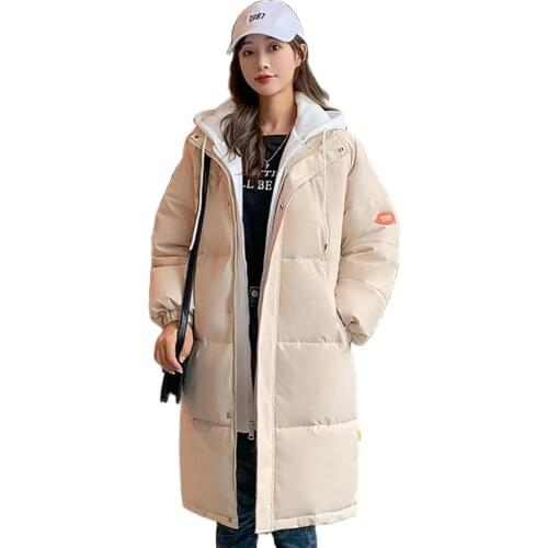 2021 Snow Wear Long Winter Coat Women Spliced Hooded Warm Parkas Female Hooded Padded Winter Jackets Women Clothing