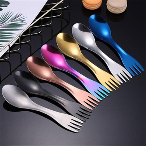 1Pc Outdoor Camping Picnic Titanium Spoon Tableware Alloy Fork Ultralight Pure Titanium Spork Camping Utensils Cookware