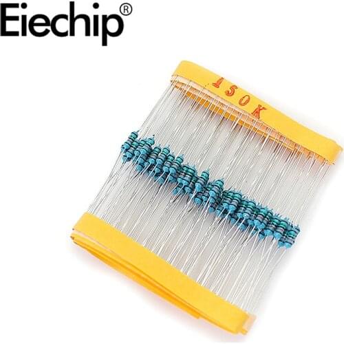 100pcs/lot 1/4W 1% Metal film resistor 0.25W resistance 150K ohm Throught Hole