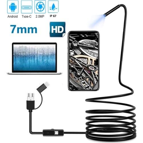 3in1 USB Mini Endoscope Camera 2m Flexible Hard Cable Snake Borescope Inspection Camera for Android Smartphone PC
