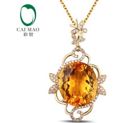 9.42ct IF Oval Shape 13x15mm Citrine H SI Diamond 14kt Yellow Gold Engagement Pendant Free shipping