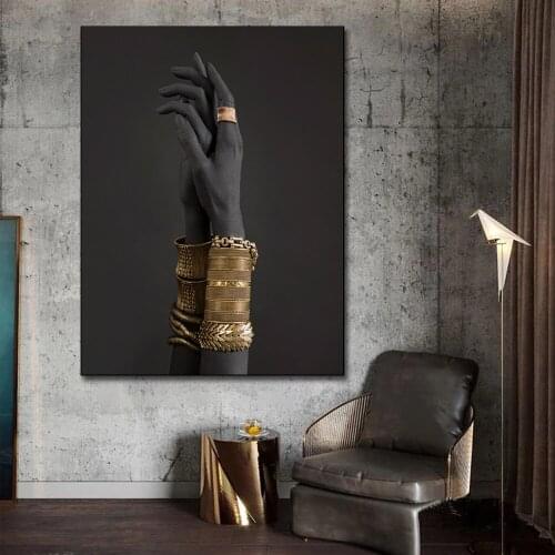 African Black Man Hands Canvas painting golden Woman posters and prints abstract wall art Picture For Living Room Decor unframed