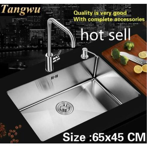 Free shipping standard big kitchen manual sink single trough 304 food grade stainless steel fashion 65x45 cm