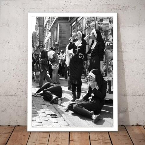 Rebellious Nuns Print Black and White Photography Poster Nuns Smoking Wall Art Picture Canvas Painting Home Room Wall Allah Art