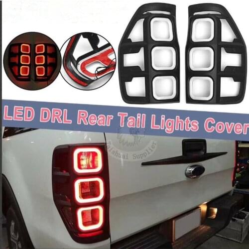 ABS Matte Black Taillight Cover Decoration Panle Fit For Ford Ranger T8 T7 T6 2012-2020 Rear Lamps Cover With LED