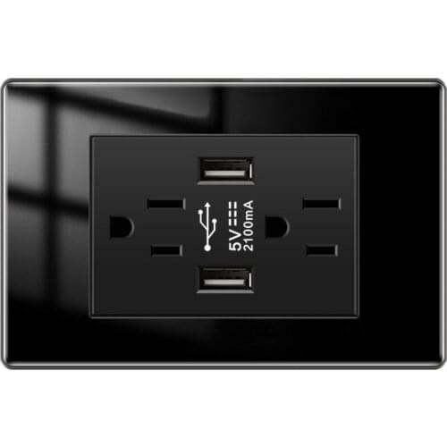 Depoguye Black glass usb wall charger us plug,phone usb wall outlet , Korea Usb multi-tap US standard wall socket 118mm*74mm