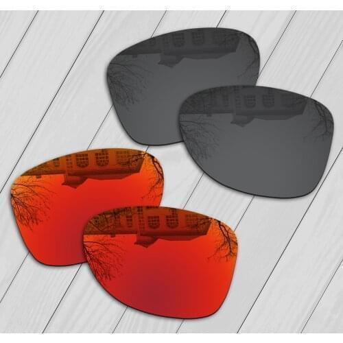 E.O.S 2 Pairs Black and Fire Red Polarized Replacement Lenses for Oakley Dispatch 2 OO9150 Sunglasses